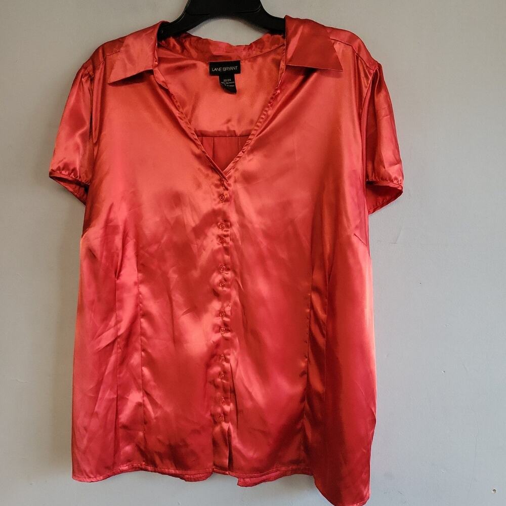 Women's 22/24 3X Lane Bryant blouse burnt orange red silky button up shirt